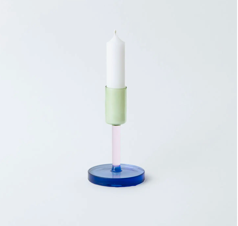Block Design Green, Pink, Blue Candlestick