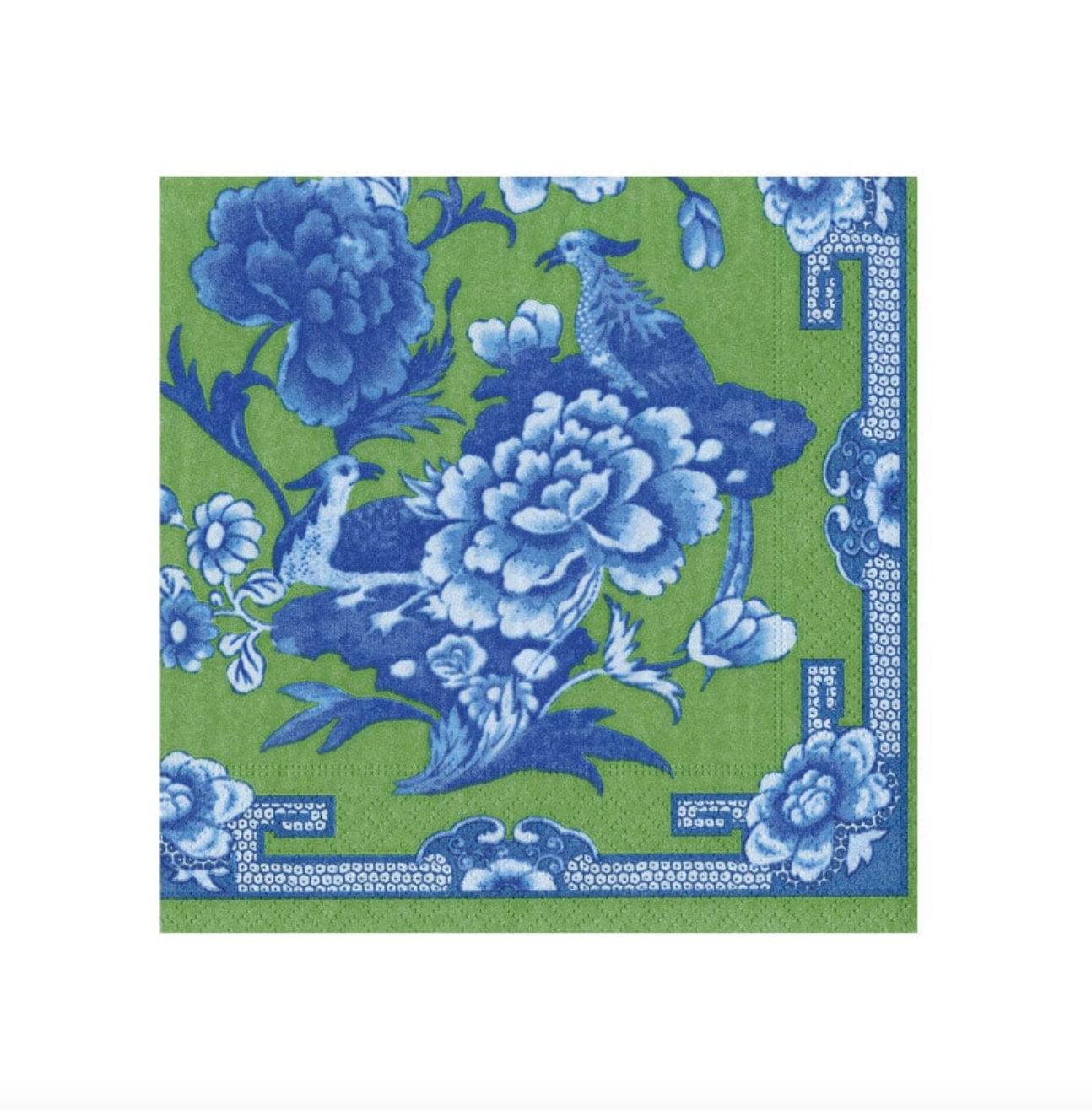 Caspari Green and Blue Plate Paper Cocktail Napkins - Thumbnail 2