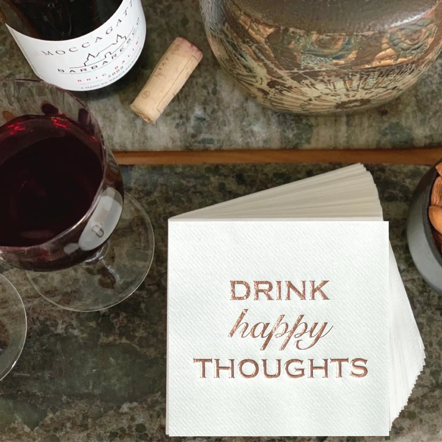 Lined Design Drink Happy Thoughts Cloth-Like Cocktail Napkins